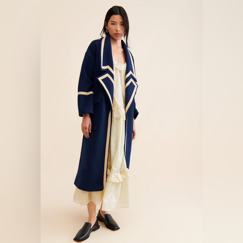 Nocturne Free People Long Coat Military Trimmed Overcoat Size L SOLD OUT